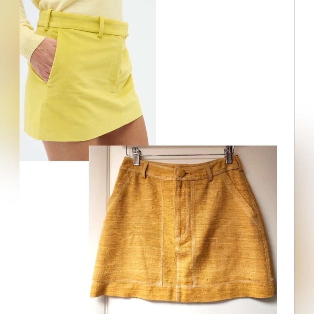 MOSCHINO COUTURE Vintage Yellow Mustard Silk Linen Blend Knit Mini Skirt SZ 6